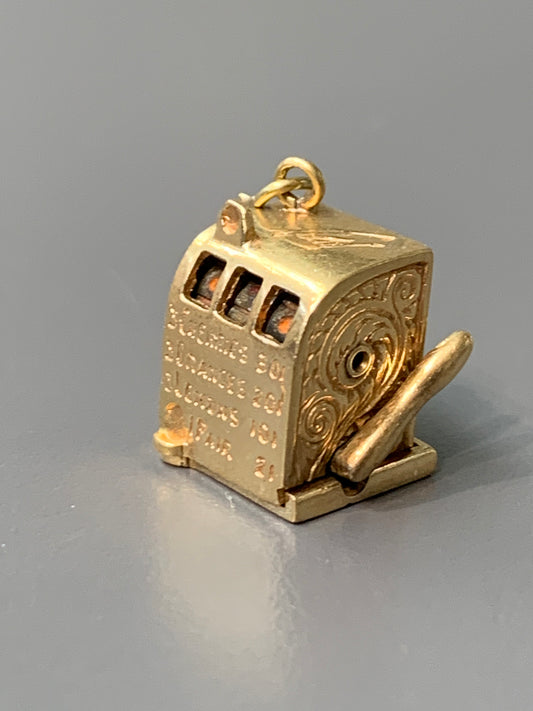 Vintage 14K Gold Three Dimensional Articulate Moveable Slot Machine Charm