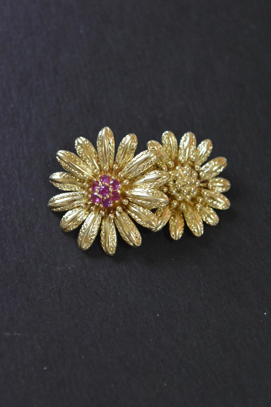 Vintage 18K Or Tiffany &amp; Co Ruby Cluster Deux Bouquet De Fleurs Broche