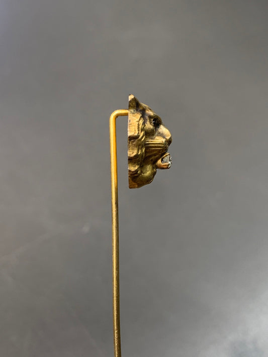 Victorian 14K Gold Garnet and Diamond Lion Stick Pin