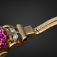 Retro 14K Gold Diamond and Ruby Snake Chain Wrist Watch