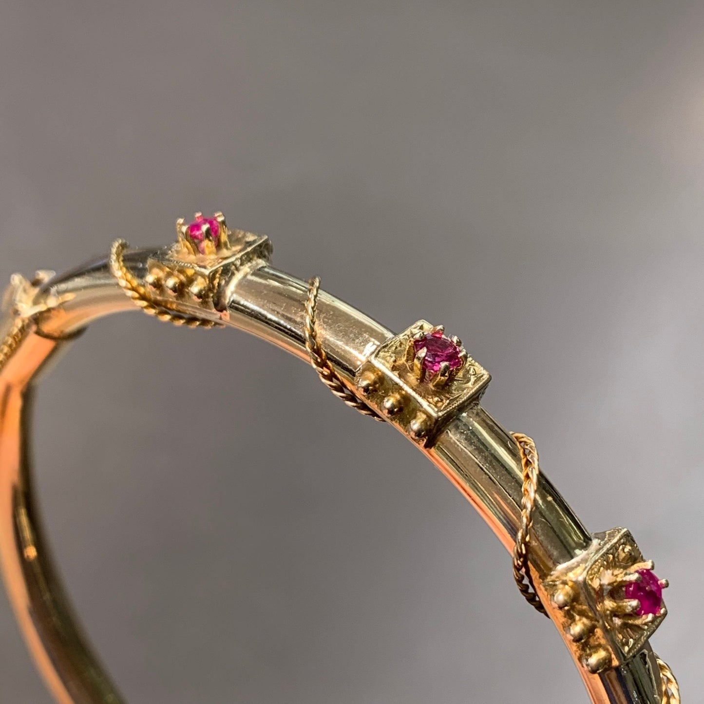 Victorian 14K Yellow Gold Ruby Bangle Bracelet