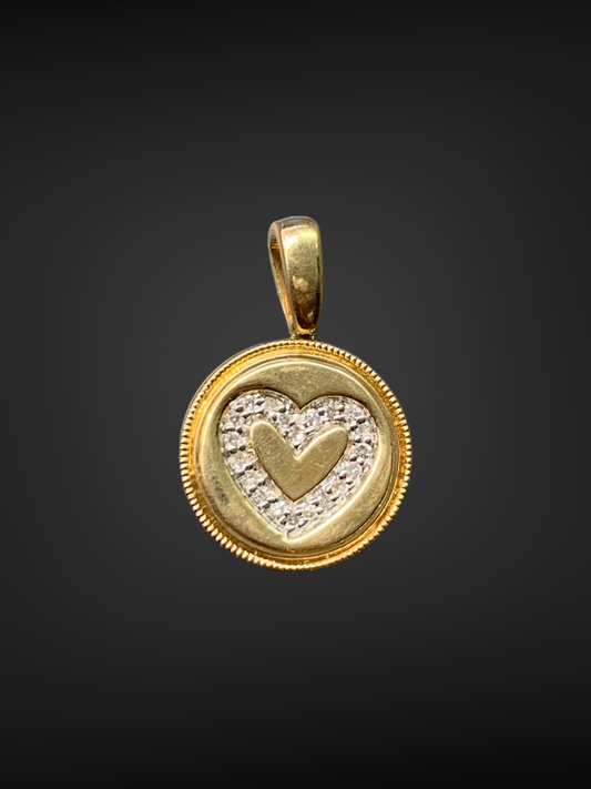 14K Gold Open Heart Diamond Charm Pendant