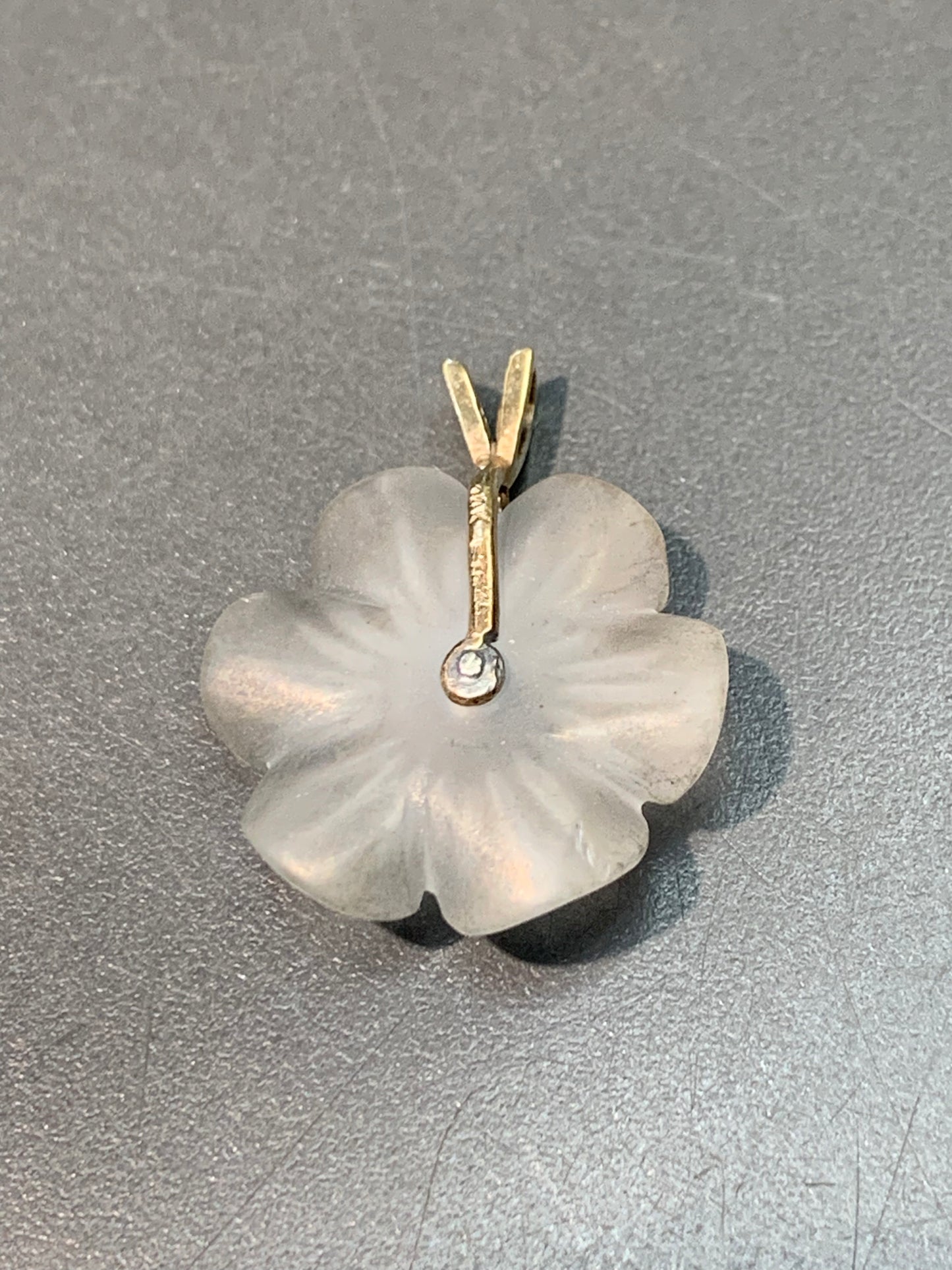 14K Gold Diamond Rock Crystal Flower Pendant