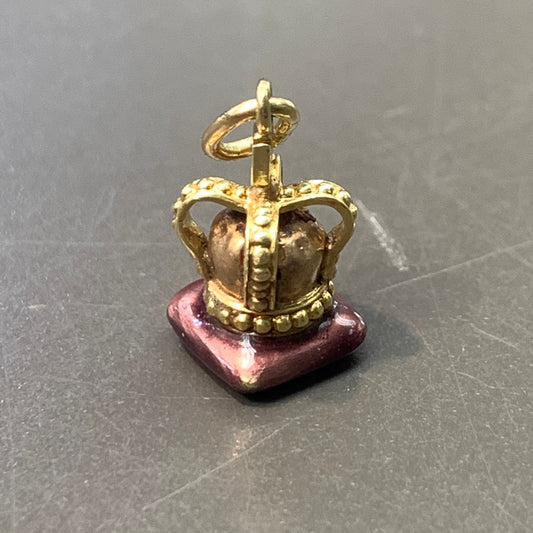 复古 14K 黄色珐琅皇冠吊饰