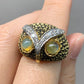 Bague vintage en or 18 carats en émail noir œil de chat et diamant hibou