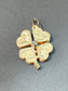 Vintage 14K Yellow Gold Paste Double Four Leaf Clover Charm