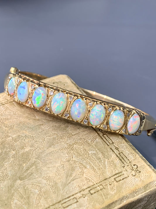 Victorian 14K Gold Opal and Diamond Bracelet