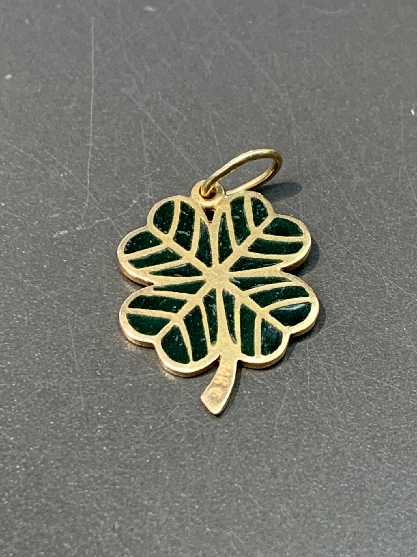 Vintage 14K Gold Enamel Four Leaf Clover Charm