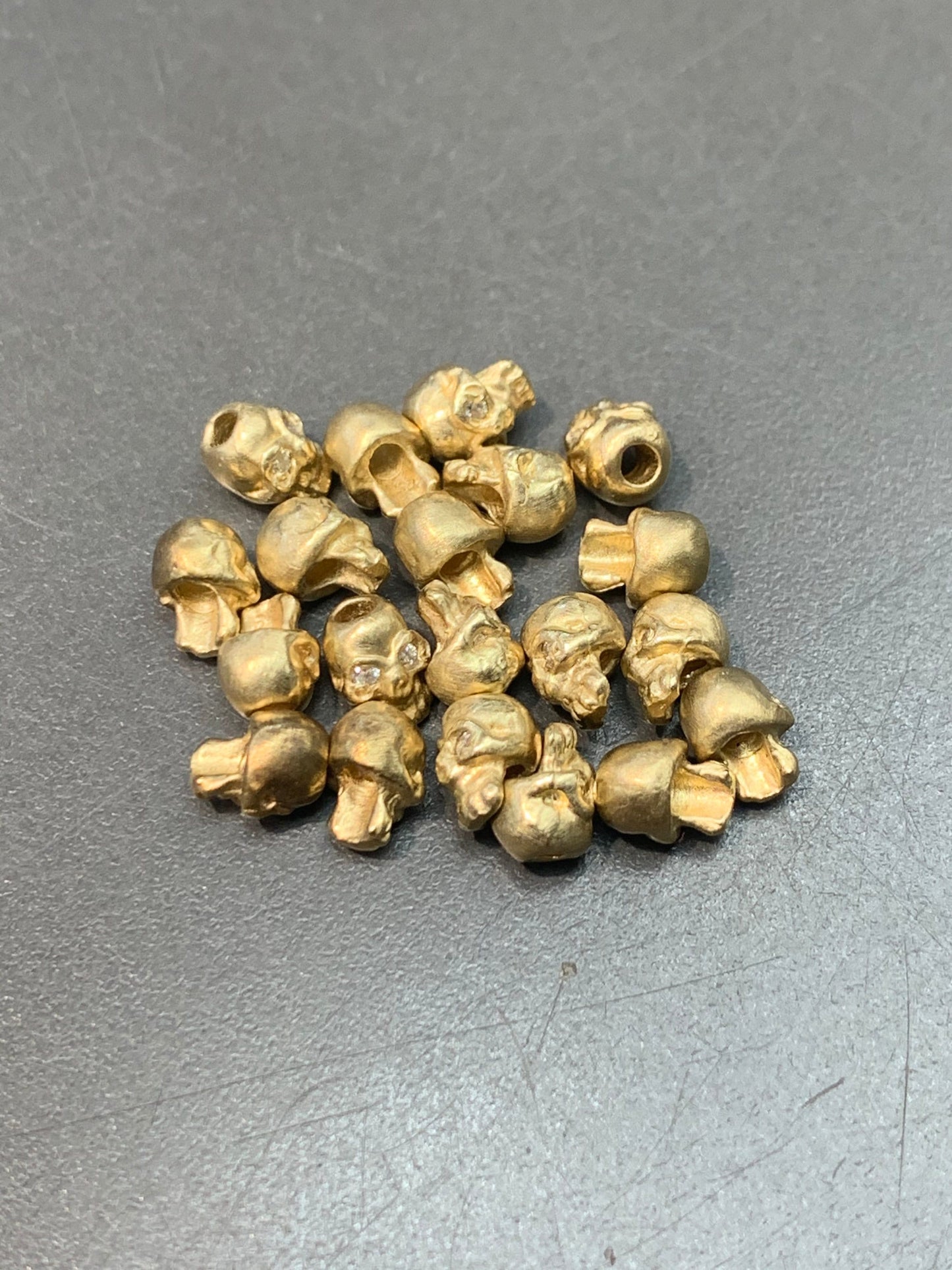 14K Gold Solid Diamond Skull Head Beads