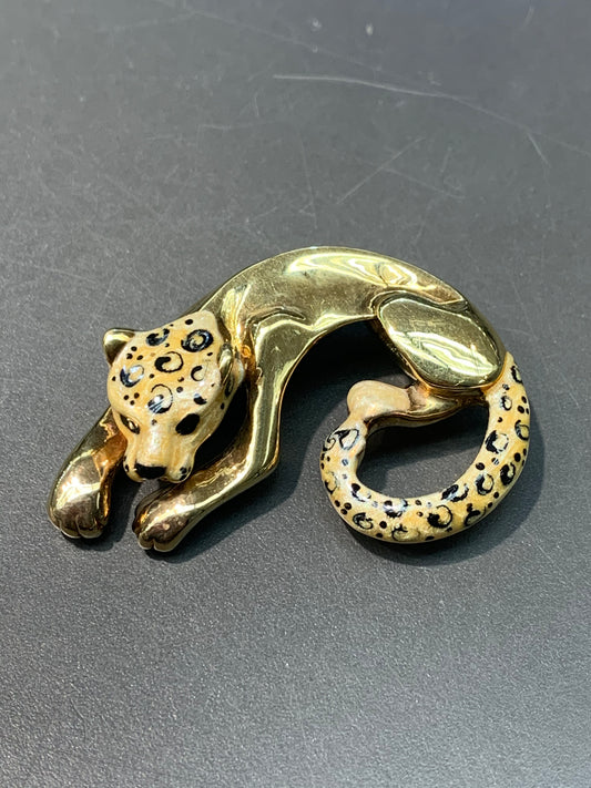 Pendentif Guépard Émaillé Creux Vintage Italien En Or 18 Carats