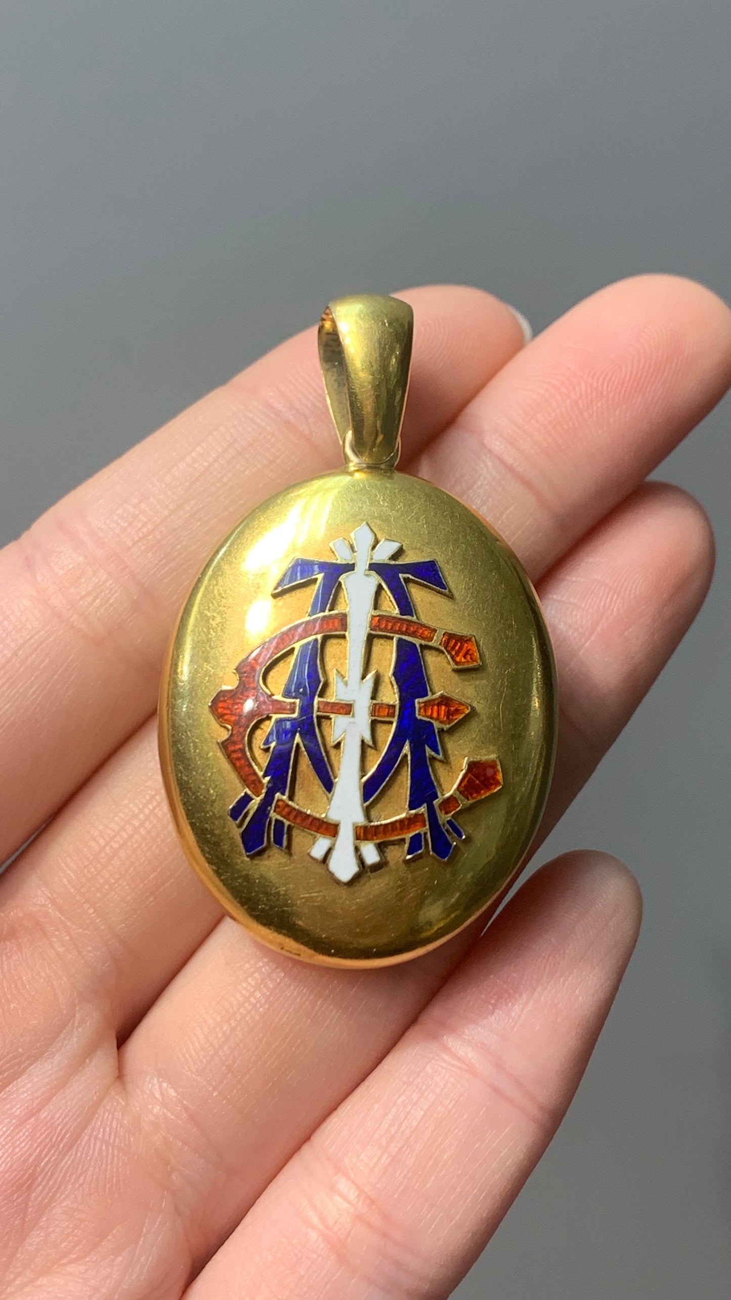 Victorian 18K Gold “AEI” Enamel Locket