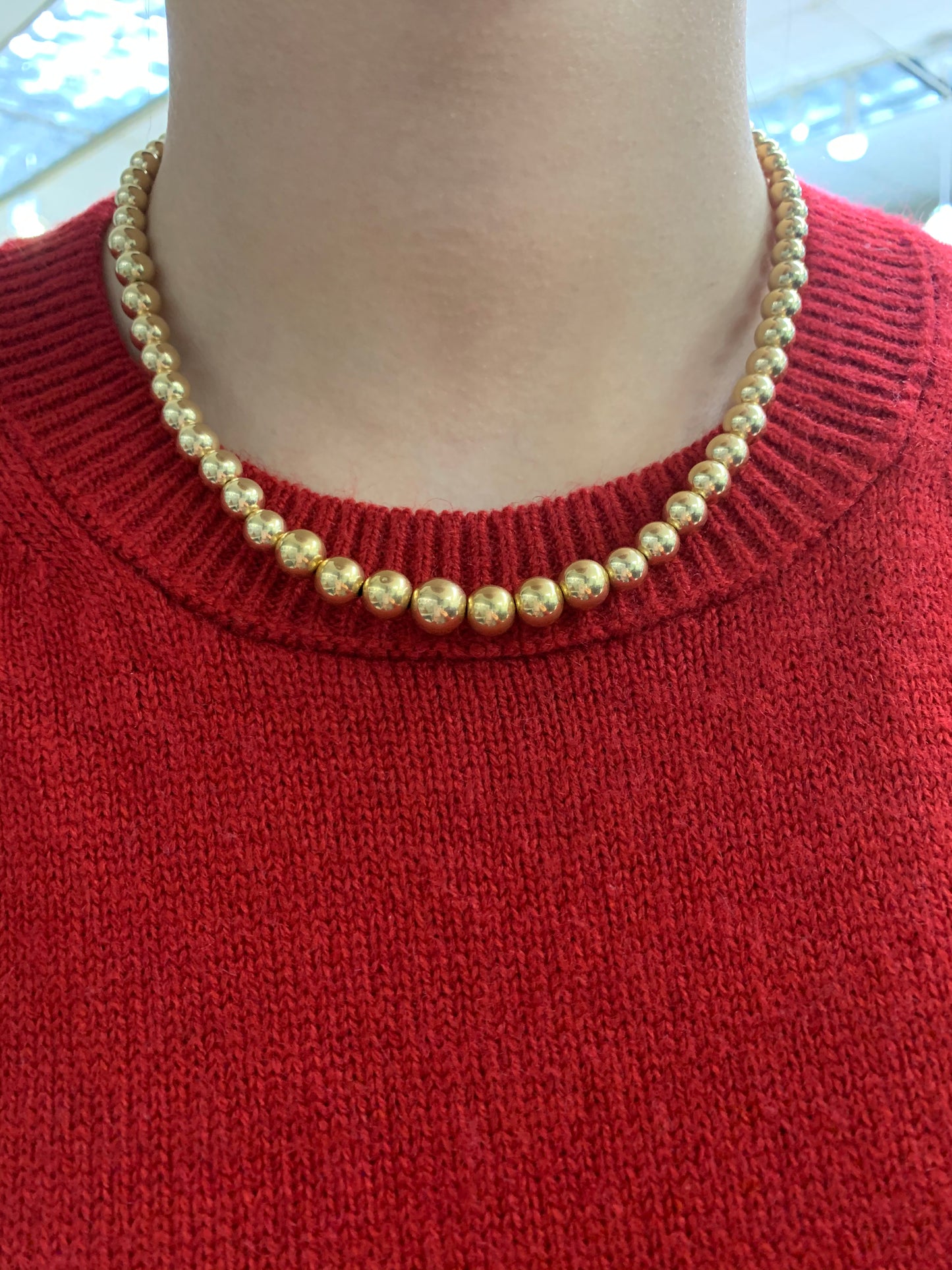 Vintage 14K Gold Hollow Graduated Bead Necklace