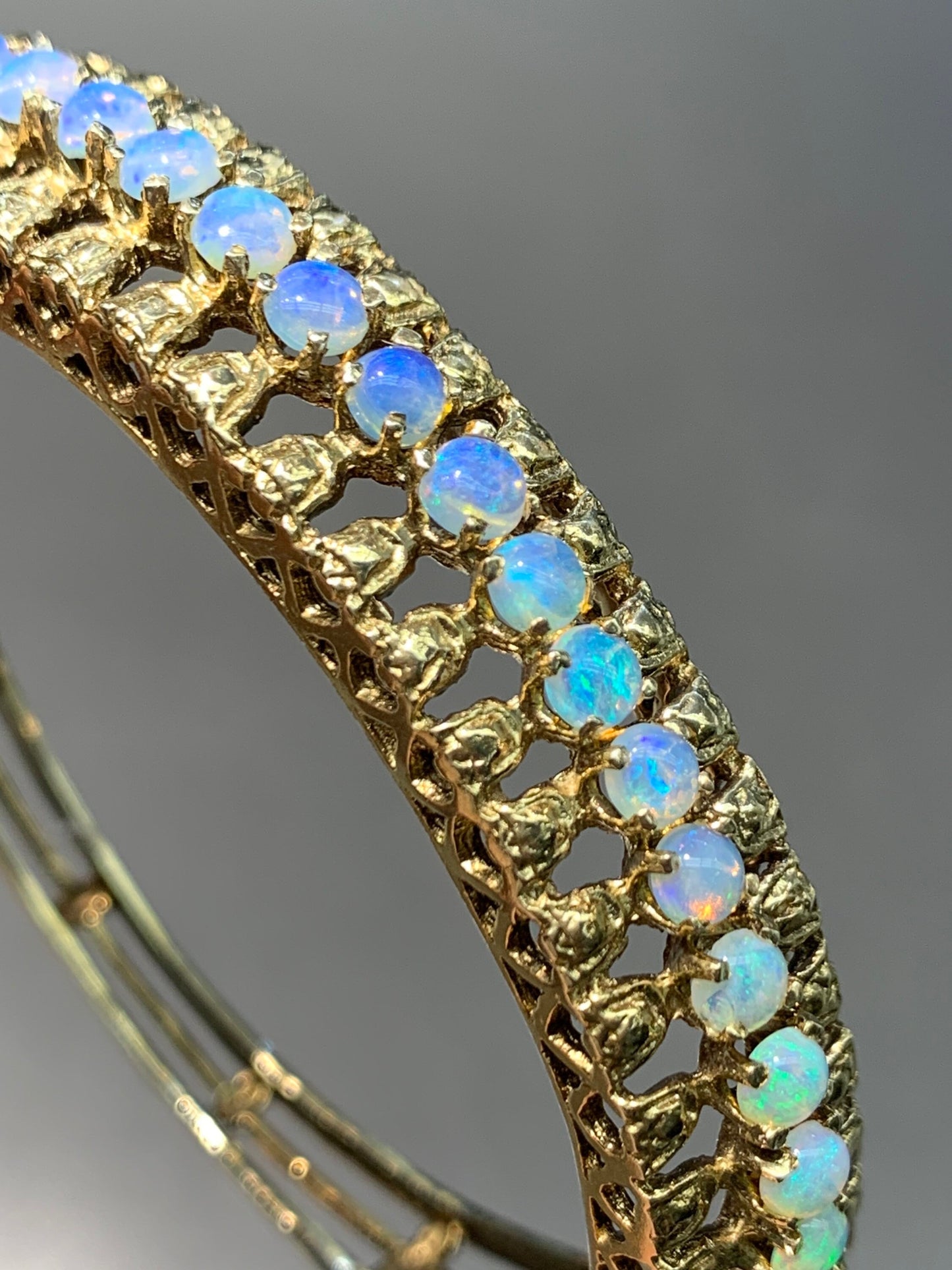 Vintage 14K Gold Opal Bangle Bracelet