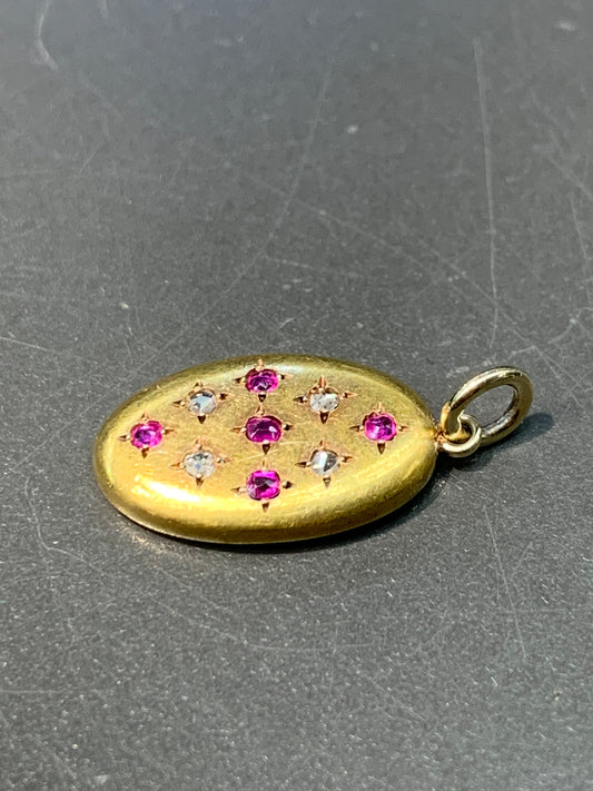 Pendentif charme victorien français en or 18 carats rubis et diamants