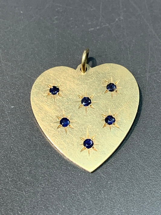 Charme pendentif coeur éclaté saphir en or 14 carats vintage