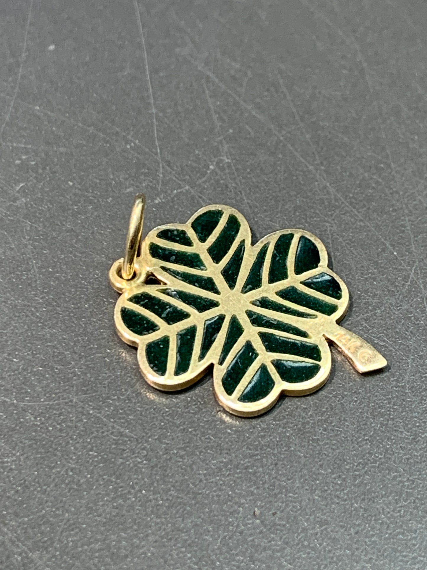 Vintage 14K Gold Enamel Four Leaf Clover Charm