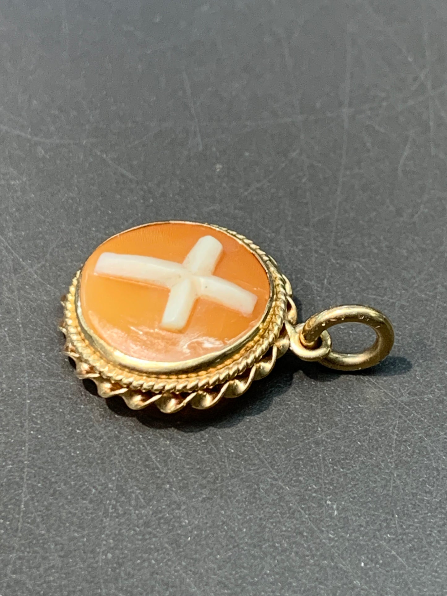 Vintage 14K Gold Cameo Cross Charm