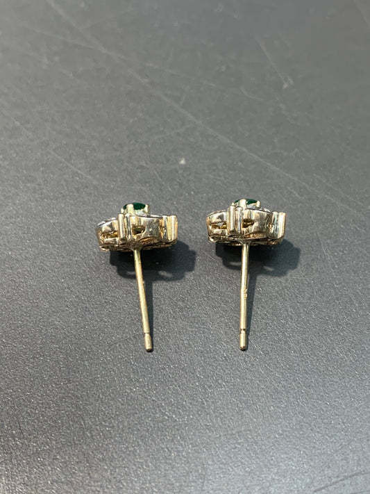 14K Gold Floral Emerald and Diamond Earring