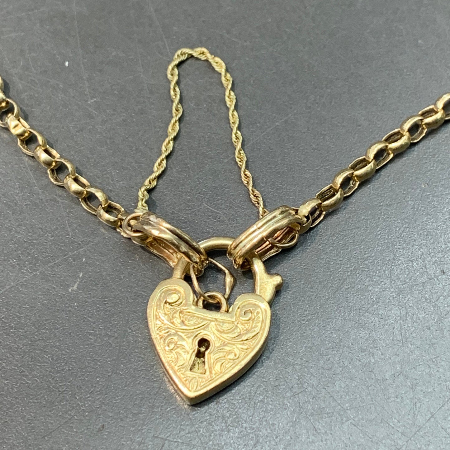 Antique Victorian 14K Gold Padlock Chain Link Bracelet 8.0”