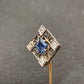 Art Deco Platinum Sapphire Diamond Square Stick Pin