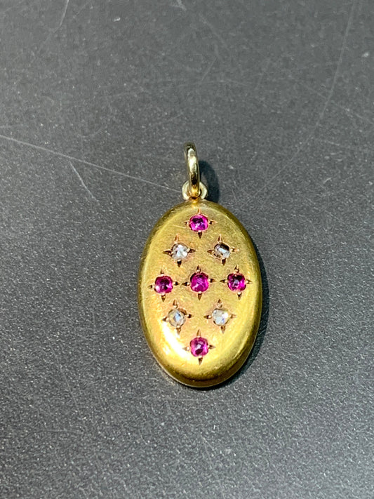 Victorian French 18K Gold Ruby and Diamond Charm Pendant