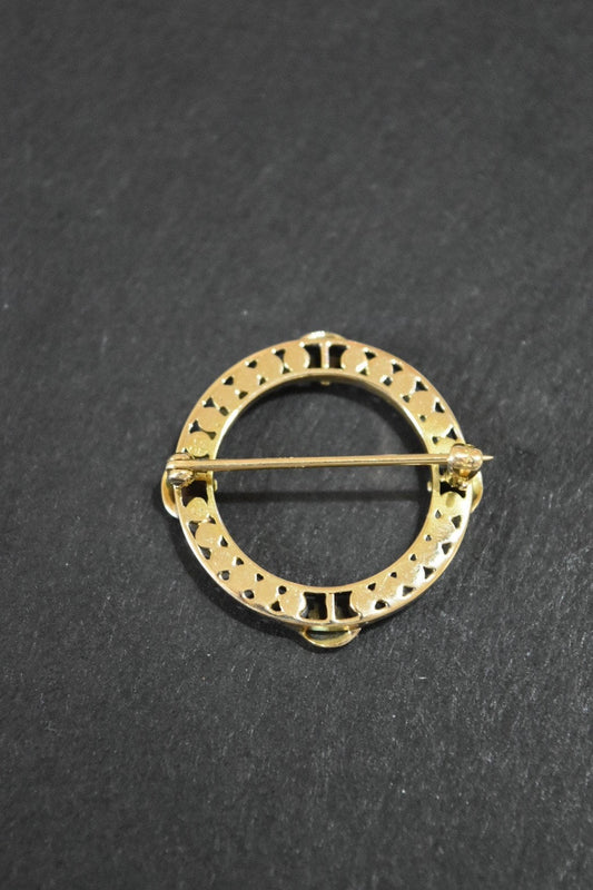 Art Nouveau 14K Gold Seed Pearl Circle Brooch