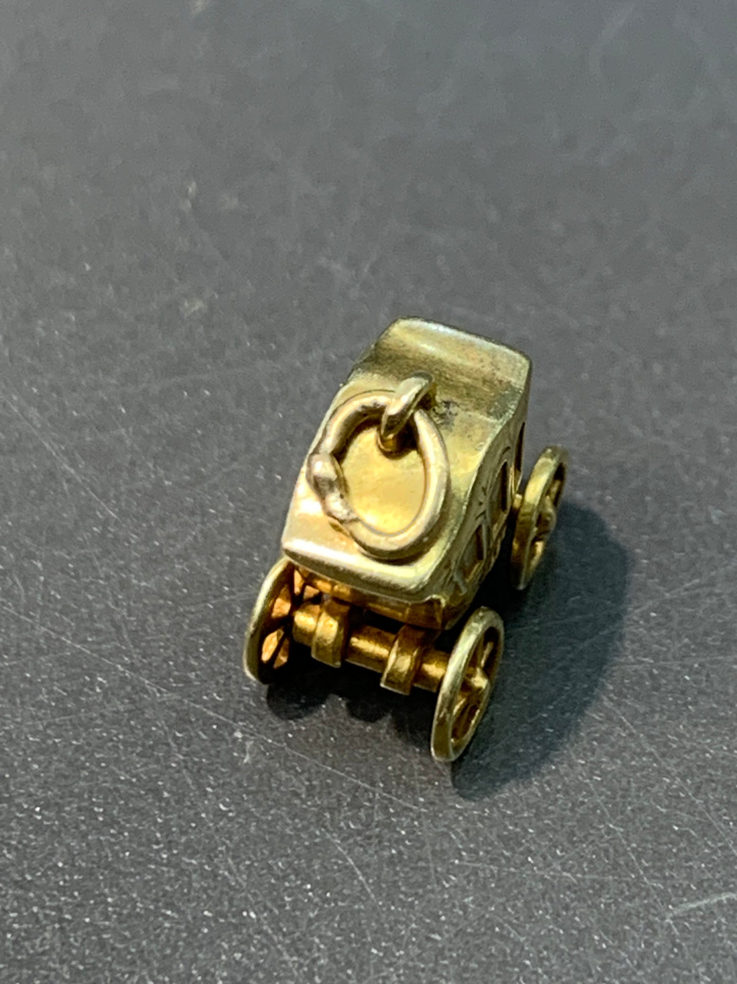 Vintage 14K Yellow Gold Articulated Carriage Charm