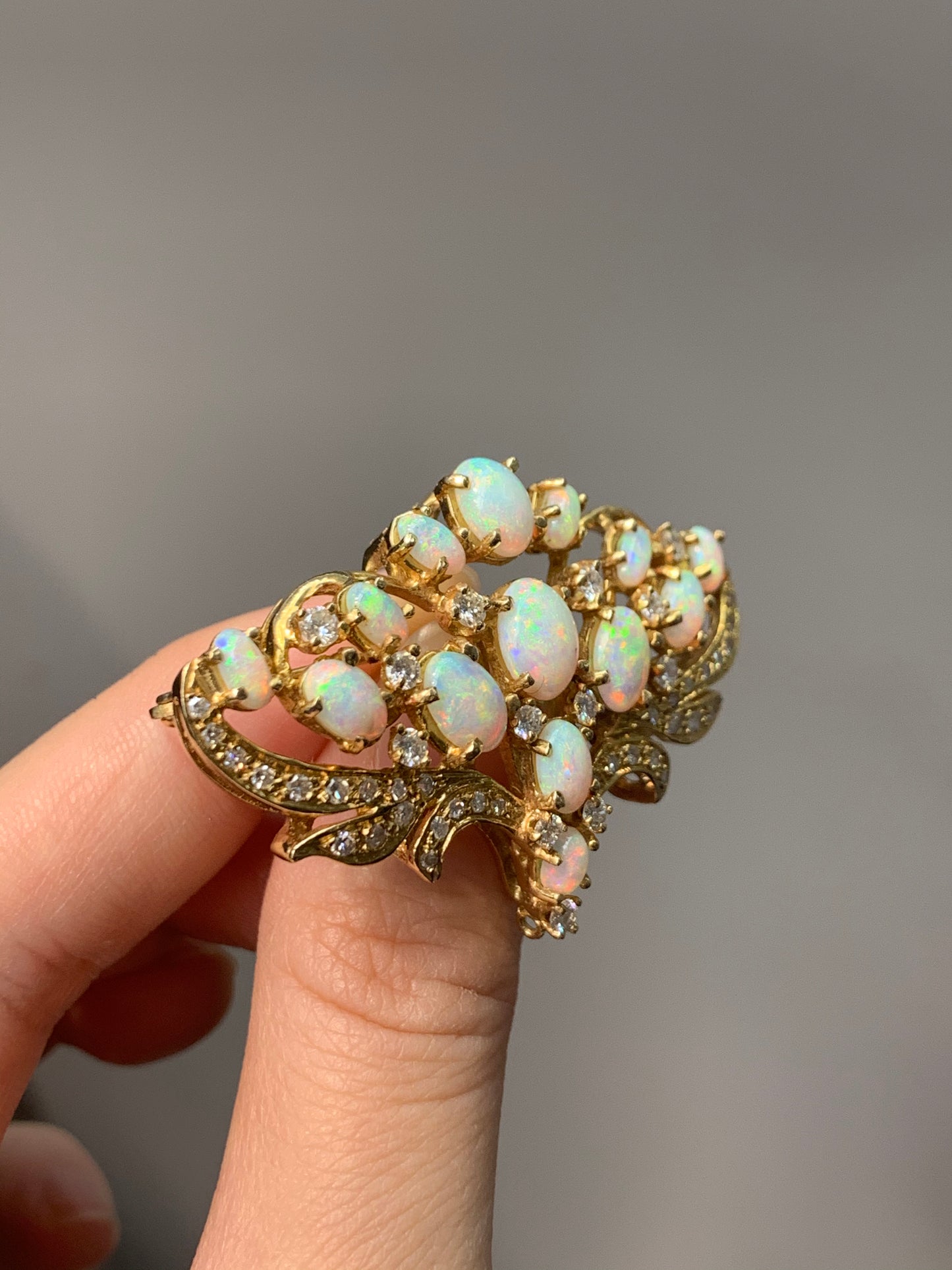 vintage 14K Gold Opal Cabochon et Broche Diamant