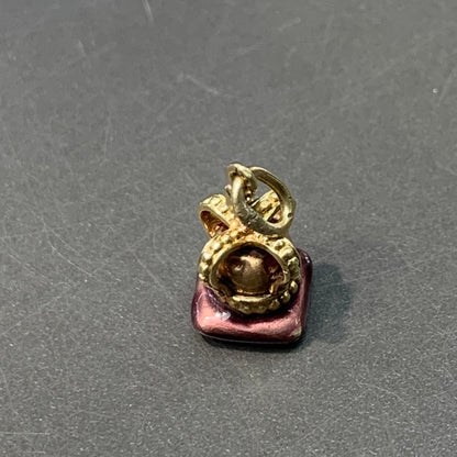复古 14K 黄色珐琅皇冠吊饰