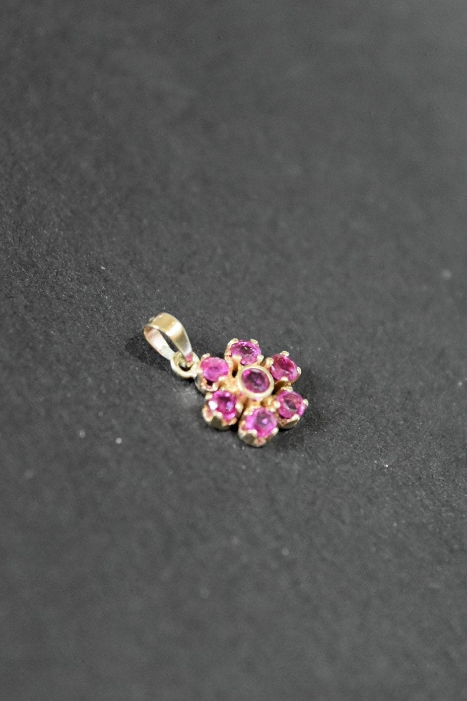 Vintage 14K Gold Ruby Cluster Flower Charm