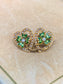 Art Nouveau 14K Gold Krementz & Co. Double Heart and Enameled Clover Seed Pearl Brooch