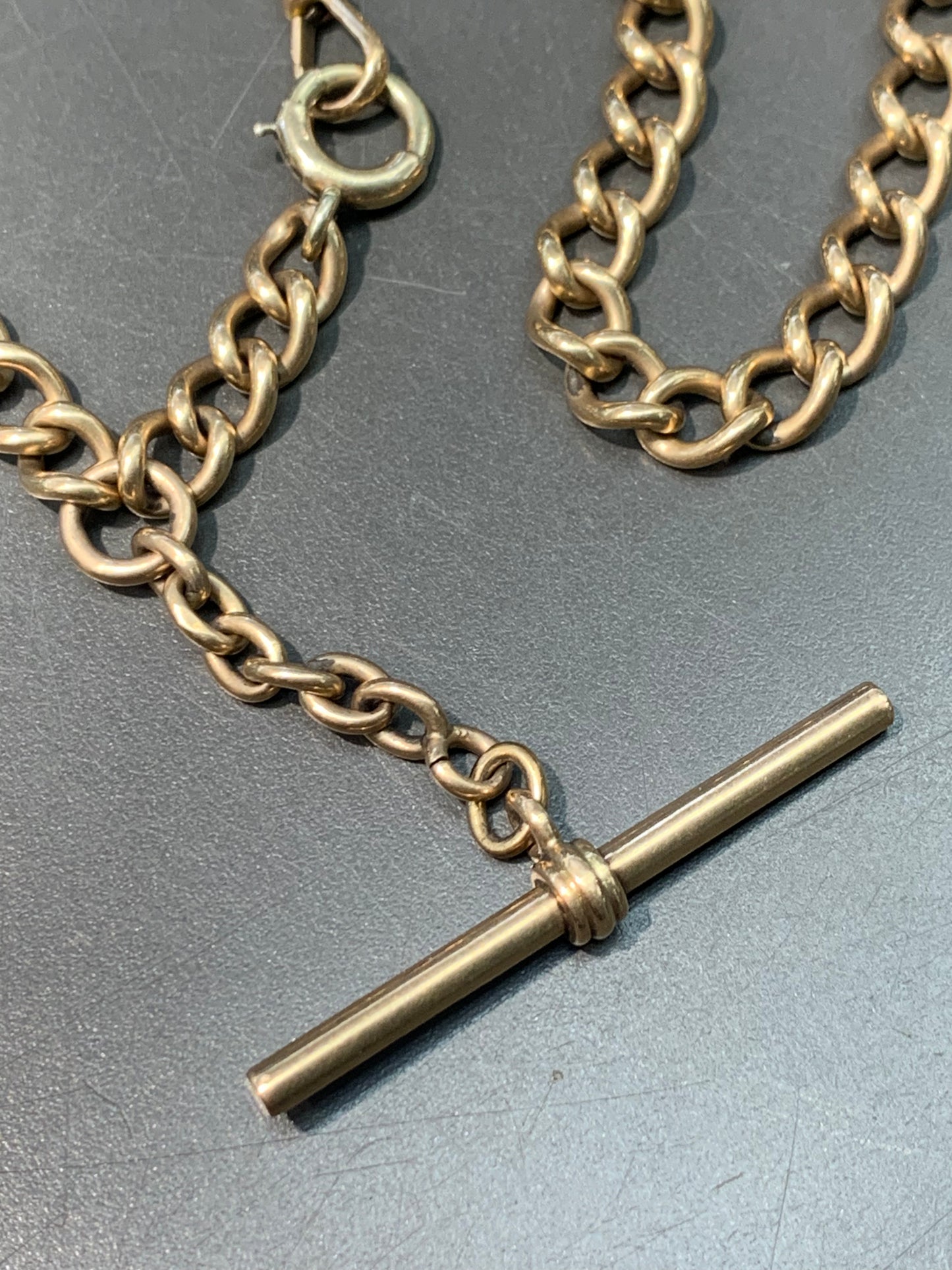 Collier de chaîne de montre à maillons Albert Fob en or 9 carats vintage