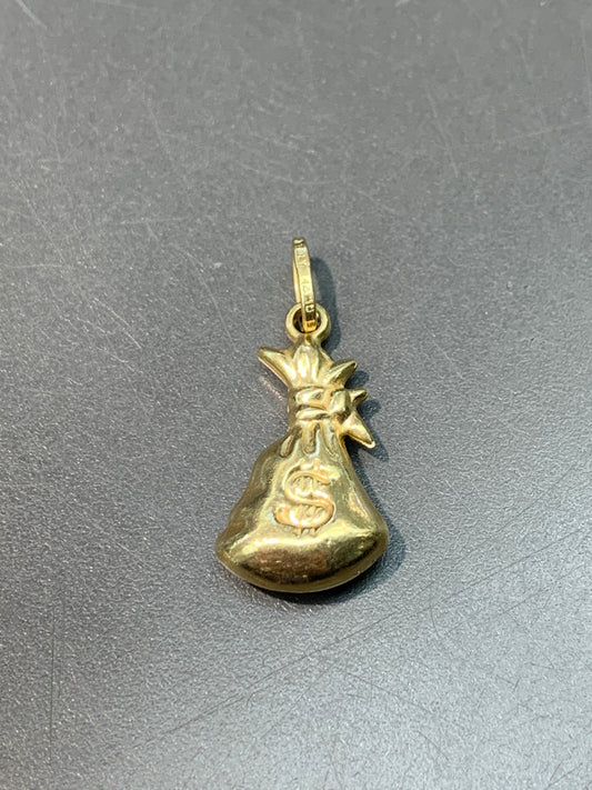 vintage Italien 14K Or Grand Puffy Money Sack Charm