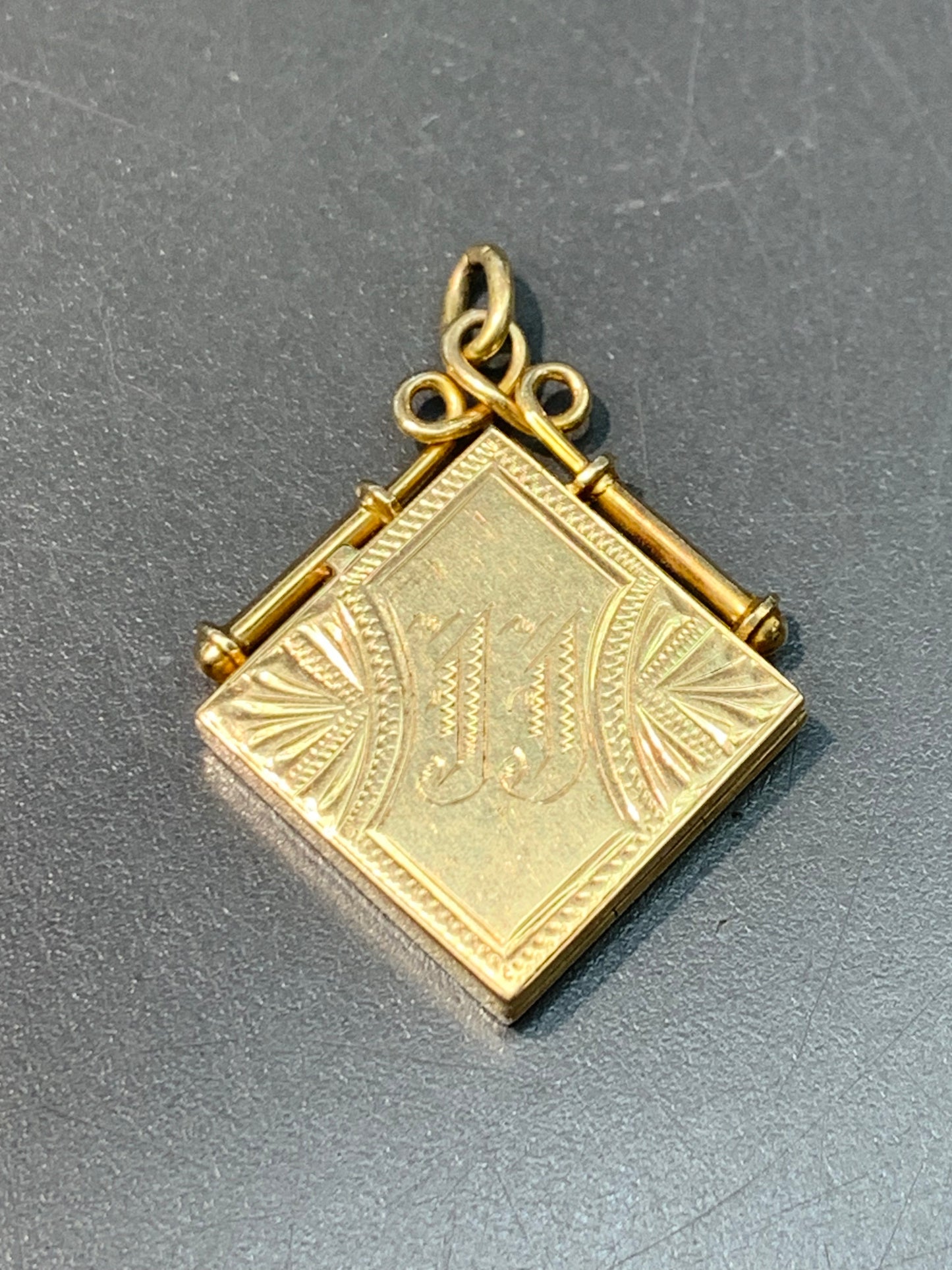 Victorian 14K Gold Square Locket Pendant Charm