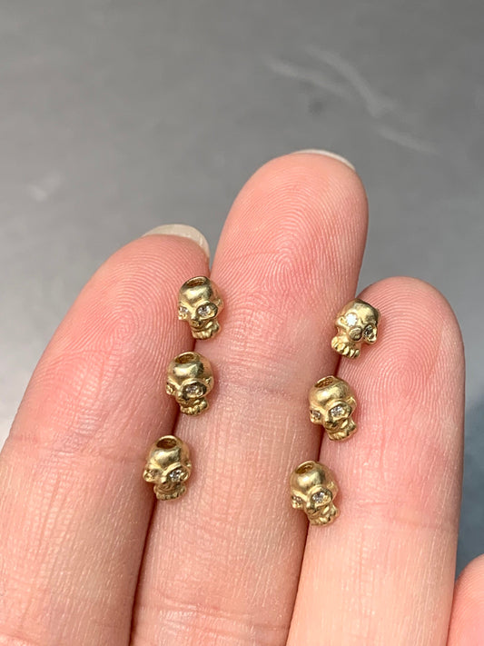 14K Gold Solid Diamond Skull Head Beads