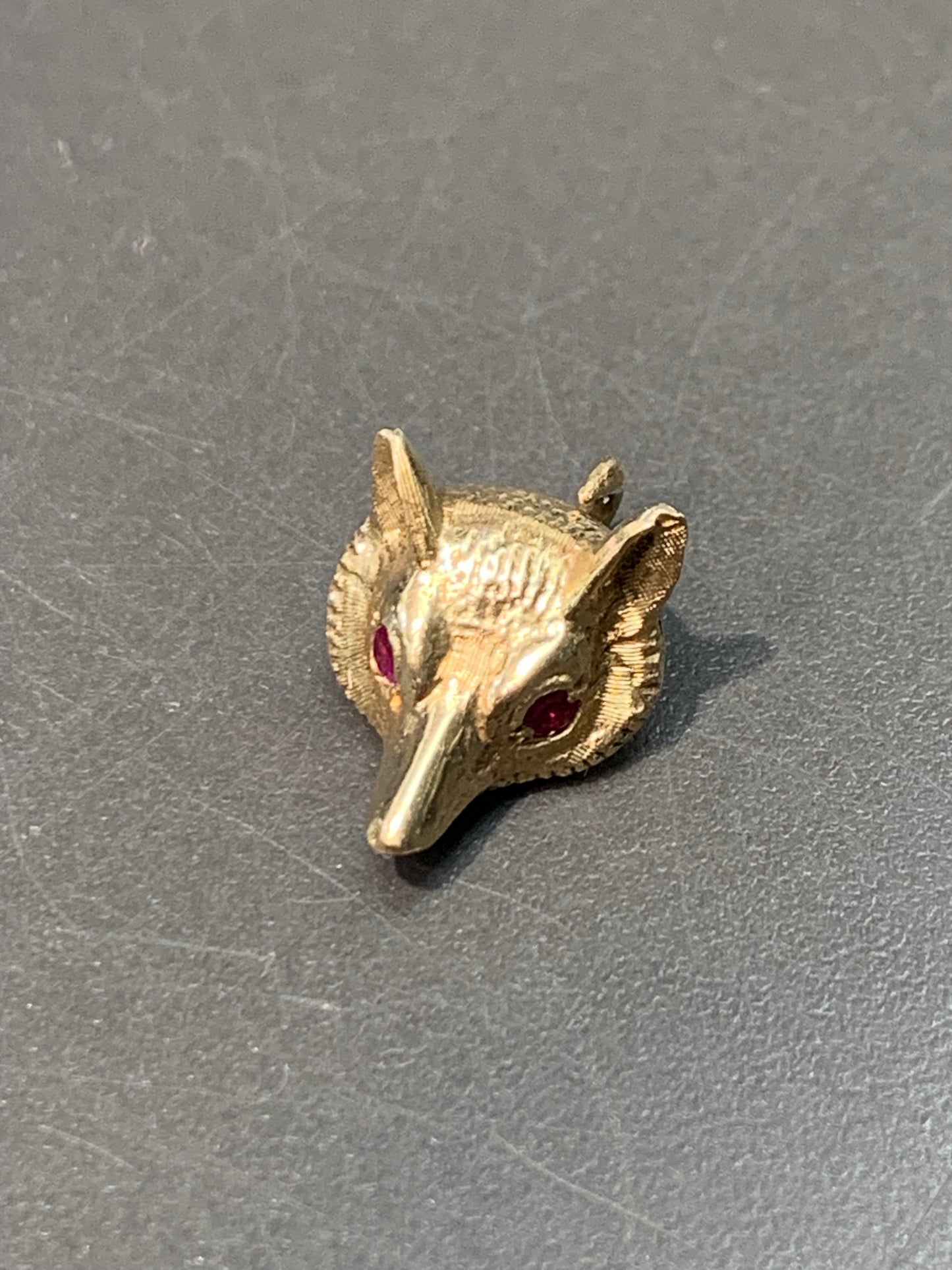 Vintage 14K Or Solide Synthétique Rubis Renard Charme