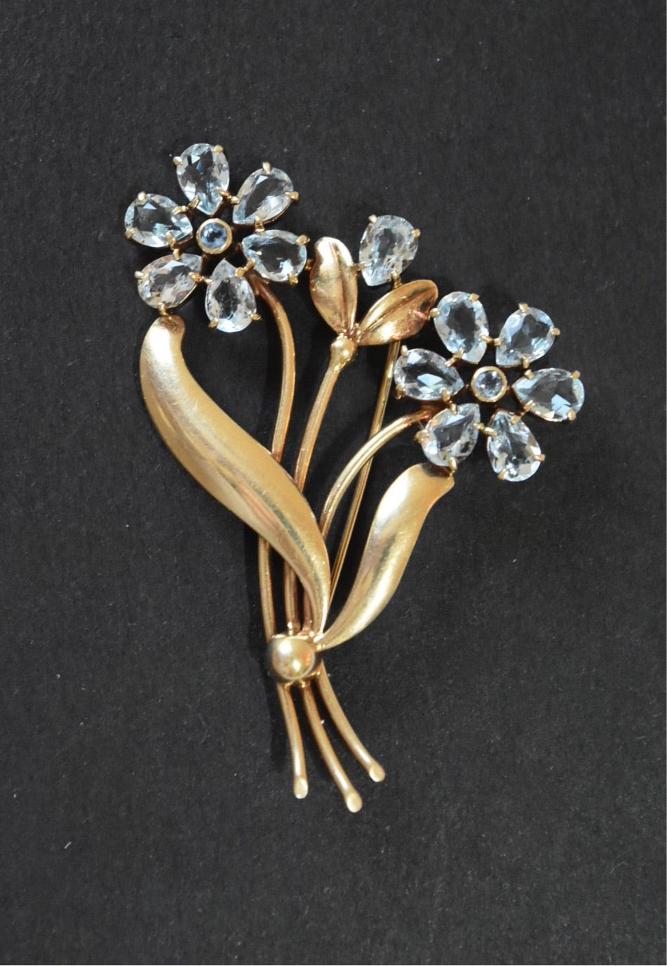 Tiffany &amp; Co. vintage 14k Gold Aquamarine Trois Fleurs Broche