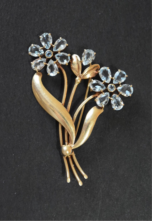 Tiffany & Co. Vintage 14k Gold Aquamarine Three Flower Brooch