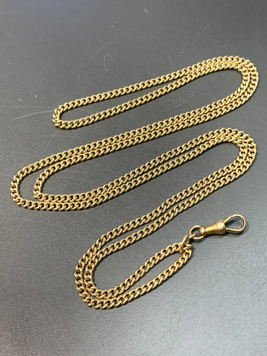 Vintage 14K Gold Double Strand Curb Link Watch Chain