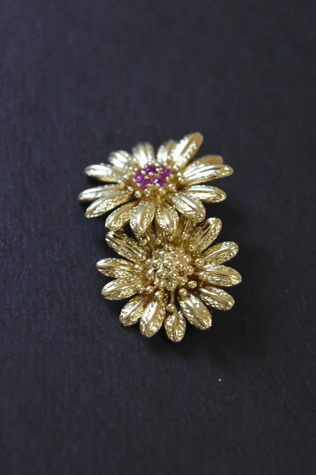 Vintage 18K Or Tiffany &amp; Co Ruby Cluster Deux Bouquet De Fleurs Broche