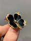 Art Nouveau 14K Gold Krementz & Company Black Enameled Diamond Seed Pearl Four Leaf Clover Brooch Pendant