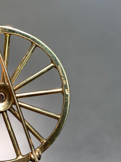 复古 14K 金蒂芙尼 Stage-Wheel Coach 钻石胸针