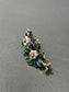 Victorian 14K Gold Seed Pearl and Diamond Double Enamel Flower Brooch