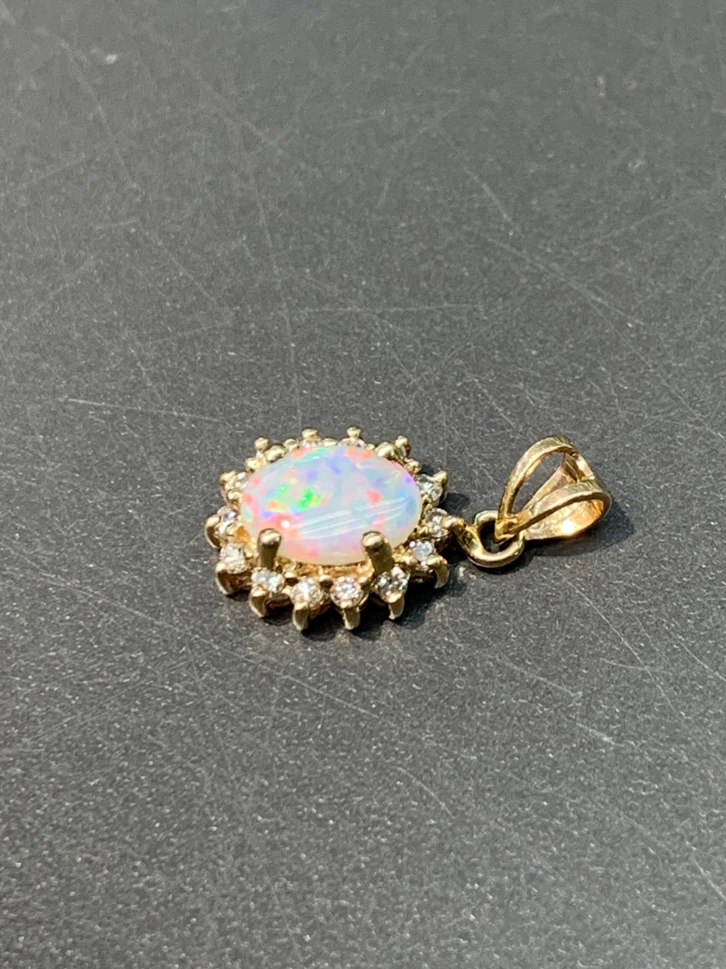 14K Gold Opal and Diamond Halo Pendant