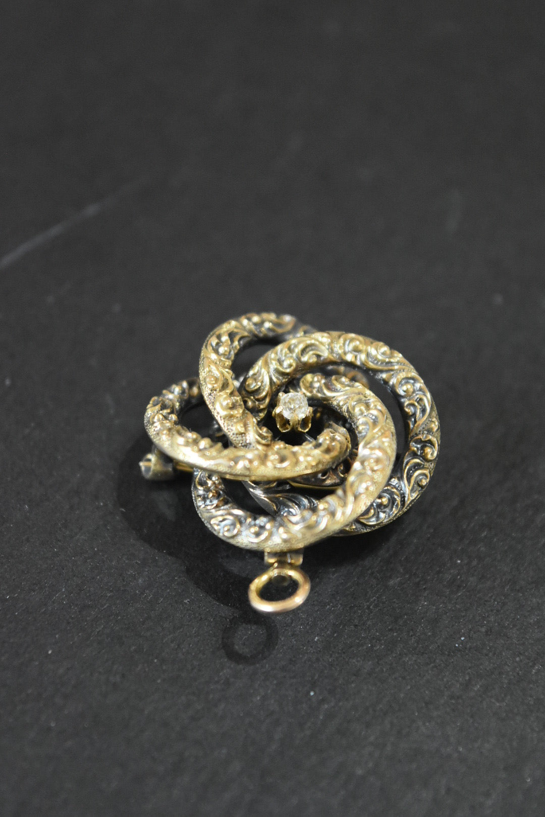 Edwardian 14K Gold Motif Love Knot Diamond Brooch Pendant