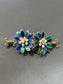 Victorian 14K Gold Seed Pearl and Diamond Double Enamel Flower Brooch