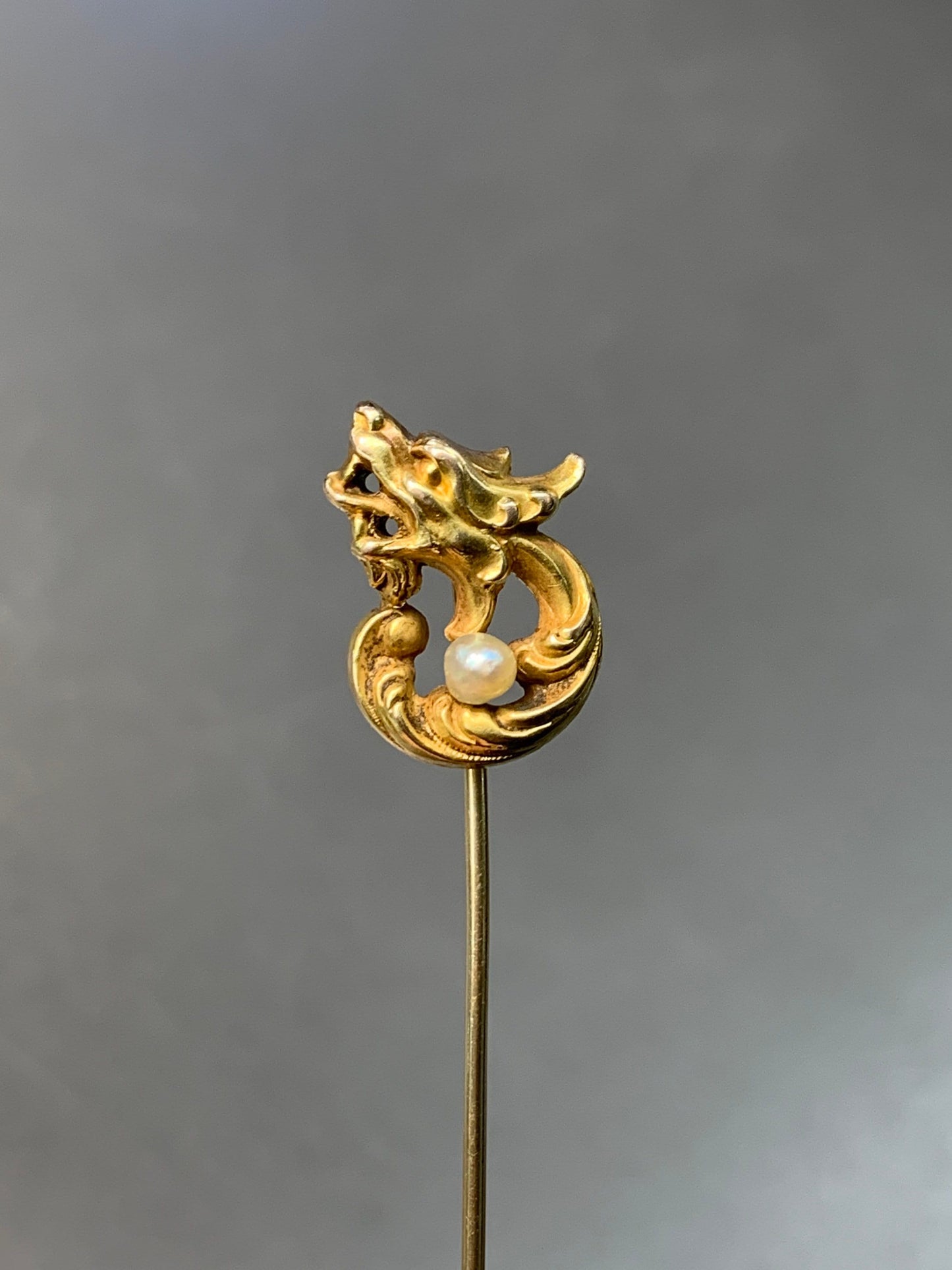 Art Nouveau Alling & Co. 14K Gold Griffin Pearl Stick Pin