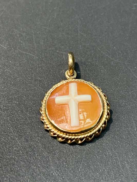 Vintage 14K Gold Cameo Cross Charm