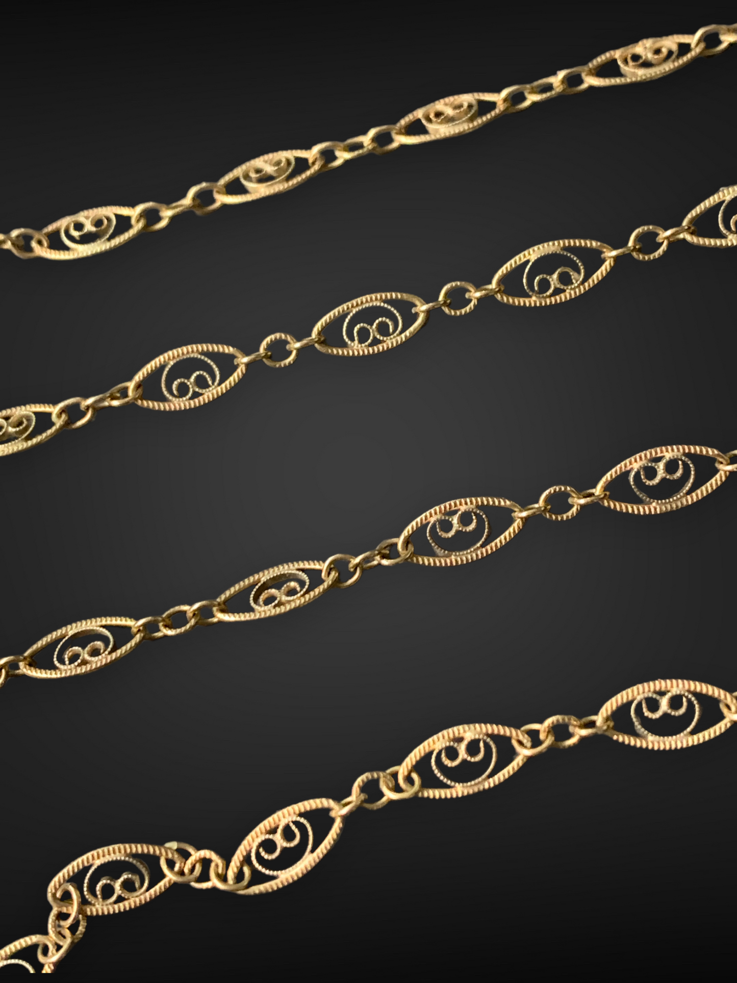 Vintage 14K Gold Filigree Watch Chain