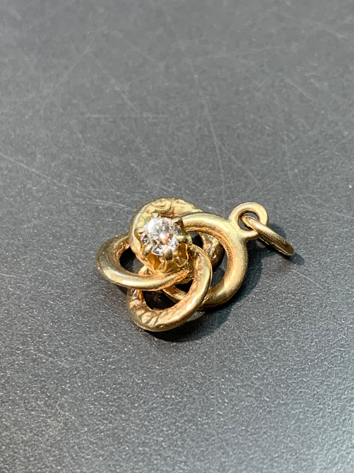 Vintage 14K Gold Diamond Old Cut Diamond Motif Love Knot Charm